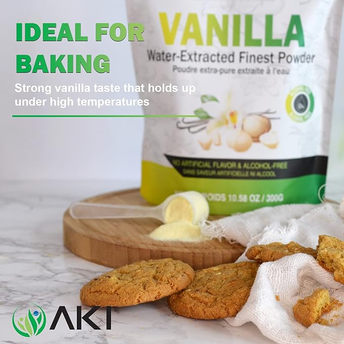 AKI Vanilla Extract Powder from Authentic Beans for Delicious Flavoring, Cooking, Baking, Drinks, Tea, Coffee, Smoothies, Cocktails - Sugar-Free & Alcohol-Free (10.58OZ/300g)