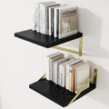 Deep Wall Shelves 12"W x 12"D Engineered Wood Floating Shelves for Wall, Sturdy Metal Bracket(Gold) Bookshelves Home Decor Storage for Living Room Bedroom Bathroom Kitchen, Set of 2, Black Finish