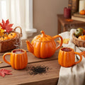 Mimorou Thanksgiving Pumpkin Tea Set Ceramic Teapot with 2 Mugs and Tea Mug Orange Ceramic Pumpkin Shaped Teapot Set for Thanksgiving Halloween Christmas Birthday Gift