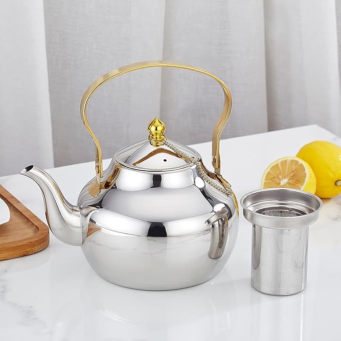 SANQIAHOME 1.3 Quart Stainless Steel Teapot With Infuser,Tea Kettle For Stove Top Minimalist Style