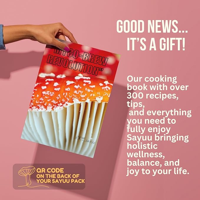 SAYUU Mushroom Matcha Coffee Powder – Instant coffee Blend with Functional Mushrooms for Calm Focus, Stamina, and Immune Support - 30 Servings