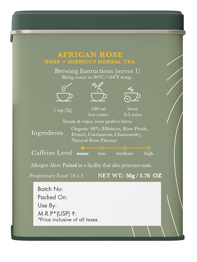 Luxmi Estates - African Rose - Organic Hibiscus Rose Tea - Loose Leaf - 50g (25 Cups) | With Soothing Rose and Hibiscus | Great for Skin DeTox - Supports a Healthy Glow