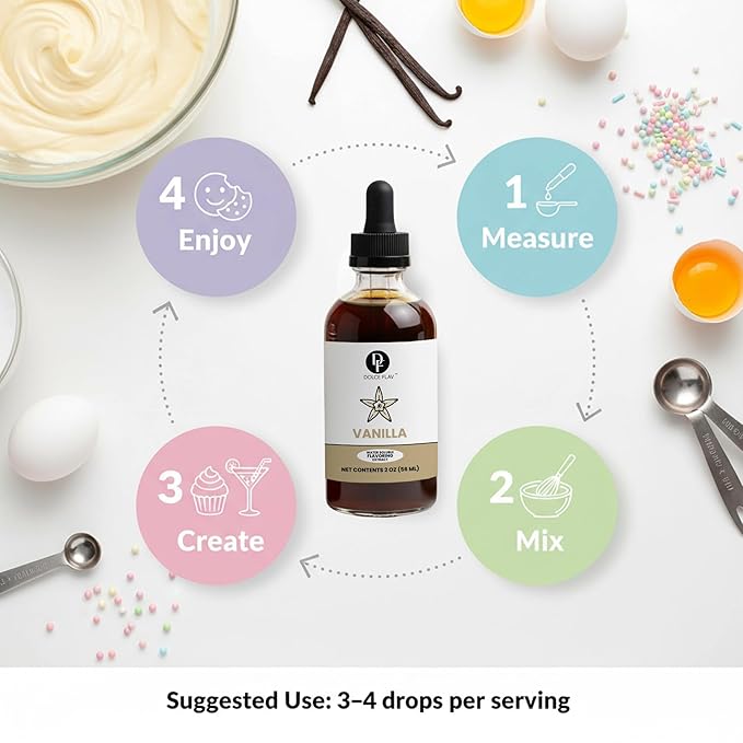 Dolce Flav Vanilla Extract – 2 Ounce Water-Soluble Kosher, Sugar-Free, Concentrated Vanilla Flavoring for Baking, Cookies & Desserts, Includes Measured Dropper