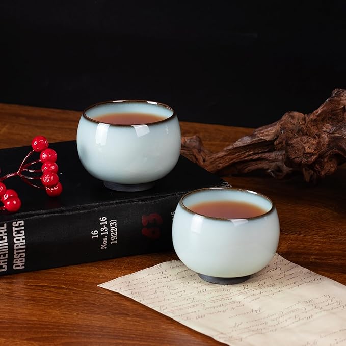Tea Cup Set of 2 Porcelain Small Tea Cups 4oz Handmade Japanese Tea Cup Set, Asian Ceramic Teacups for Home, Party, Office, Chinese Kung Fu Tea Set for Hot/Cold Drink (Meditation-Imperial Kiln)