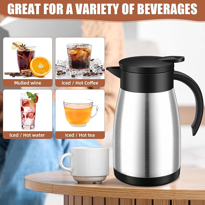 Uiifan 2 Pcs 25 Oz Thermal Coffee Carafe Stainless Steel Insulated Vacuum Coffee Carafes Double Walled Vacuum Thermal Pot Flask with Brushes for Keeping Cold Hot Tea Water Milk Home Office (Silver)