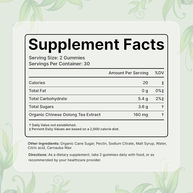 Nutriissa Oolong Tea Gummies – Natural Energy & Metabolism Support with Oolong Tea Extract – EPEB Certified for Purity & Potency – 60 Orange Flavored Vegan Gummies