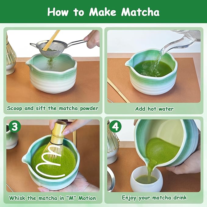 Matcha Whisk Set, 5 Pcs Matcha Set with Matcha Bowl, Whisk Holder, Sifter, Bamboo Whisk and Scoop, Gift for Friend Family Matcha Tea Lovers, Matcha Kit