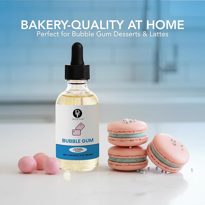 Dolce Foglia Oil Soluble Bubble Gum Extract - 2 Oz. - Sugar-Free, Zero Calories - Multipurpose Bubble Gum Flavoring Oil for Candy Making, Lip Balm, Ice Cream - Pioneer Woman Kitchen Stuff, Kitchen