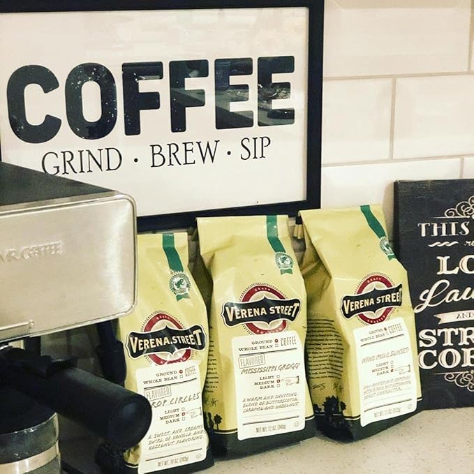 Verena Street 10 Ounce Flavored Ground Coffee, Crop Circles Vanilla Hazelnut, Medium Roast, Rainforest Alliance Certified Arabica Coffee