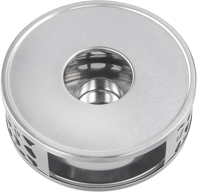 4 PCS Teapot Warmer, Silver Individual Teapot Heater with Tealight Holder, 430 Stainless Steel Tea Pot Warmer Base for Living, Meeting Room