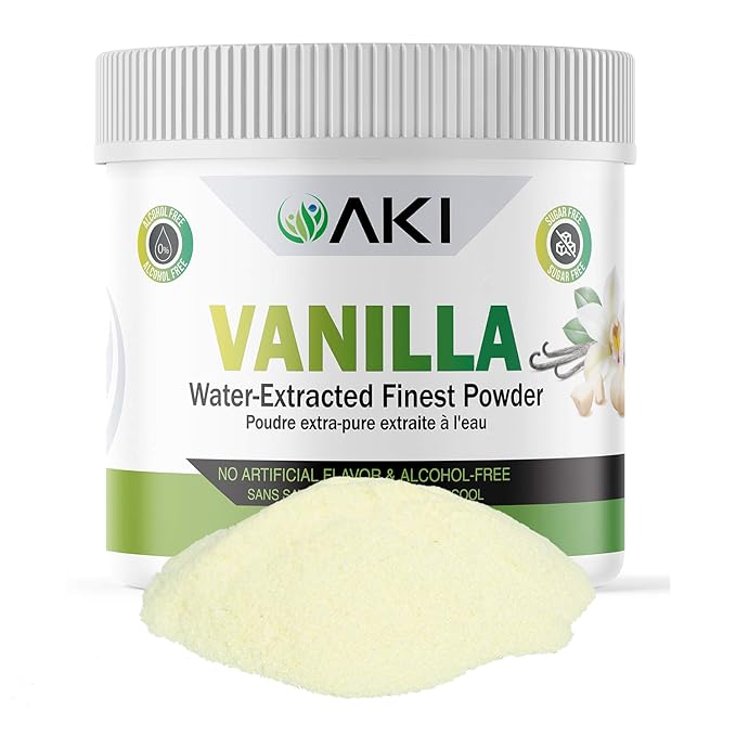 Aki Fine Vanilla Powder Extract From Beans (5.29oz/150g) - Water Extracted Powder Ideal For Baking, Cooking Flavoring - Delicious Vanilla Flavor & Easy to Add in Smoothies & Coffee, Non-GMO & Alcohol-Free