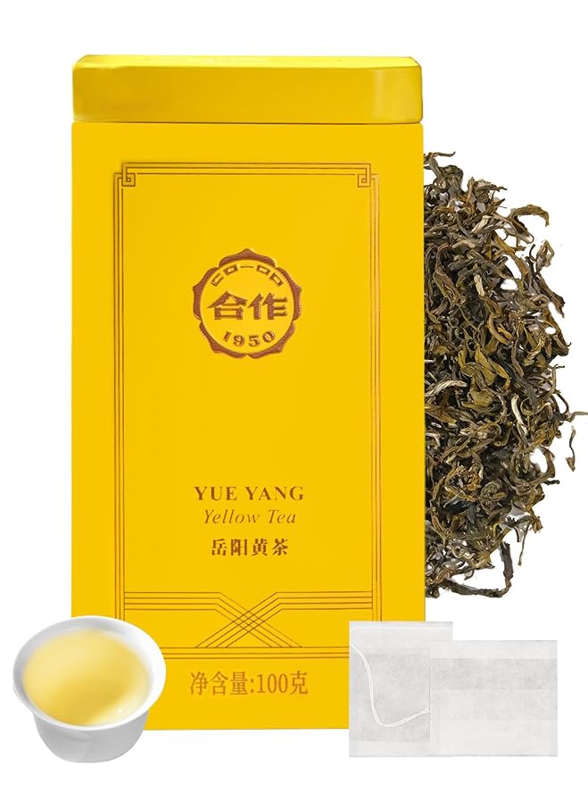 CO-OP 1950 YUEYEANG Yellow Tea Loose Leaf, 100g, YUEYANG Yellow Tea Loose Leaf with Ripe Chestnut & Corn Aroma, Smooth & Mellow, Rich in Antioxidants, No Additives, 20 Empty Teabags Included