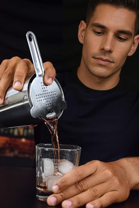 Cocktail Strainer Set Stainless Steel Bar Tools with Stirring Spoon - Hawthorne, Julep, Fine-Mesh and Jigger for Drinks