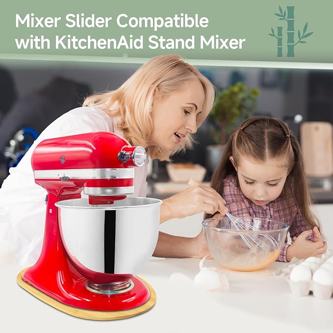 Mixer Slider Compatible with 4.5-5 QT Kitchen Aid Stand Mixers, Kitchen Countertop Storage Mover Sliding Caddy Mixer Slider Mat for Kitchen Aid Stand Mixer Accessories Attachment (Bamboo - Natura)
