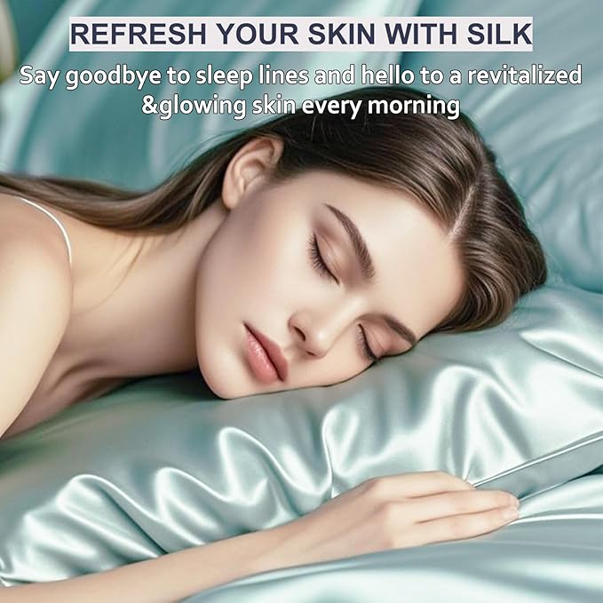 Ravmix Silk Pillow Cases 2 Pack with Zipper, 21momme Mulberry Silk Pillowcase for Hair Skin, Soft Smooth Breathable Cool Pillow Cover for Beauty Sleep with Gift Box(Standard 20"x26", Aqua Green)