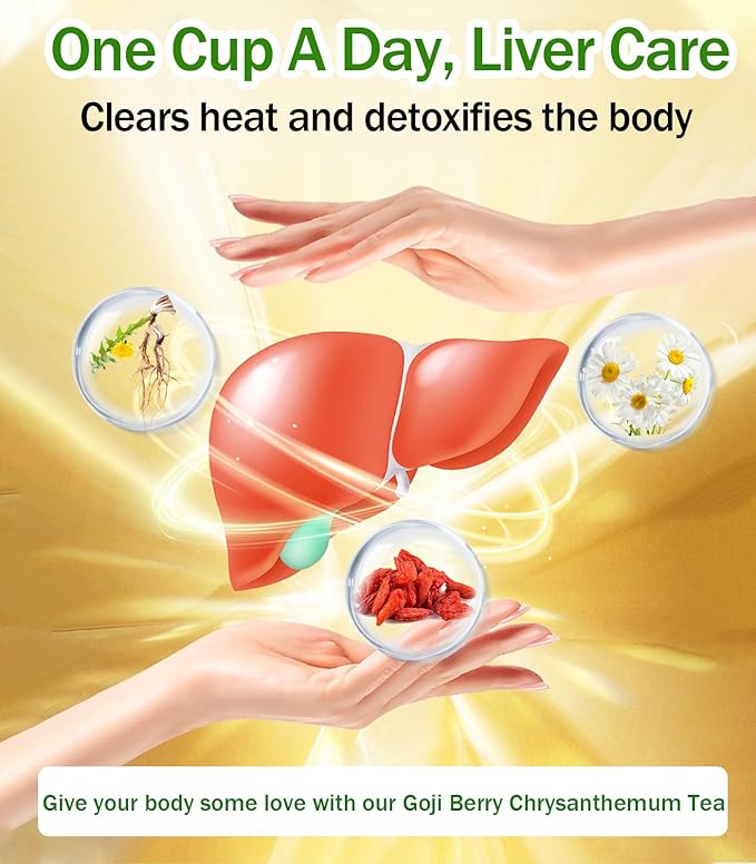 15 Bgas Goji Berry Chrysanthemum Tea for Liver Health, Dandelion Wolfberry Tea Bags, Chinese Health Herbal Tea, Include Cassia Seed, Licorice, Orange Peel, Gardenia, Tea Loose Leaf(1Box,15 Bags)