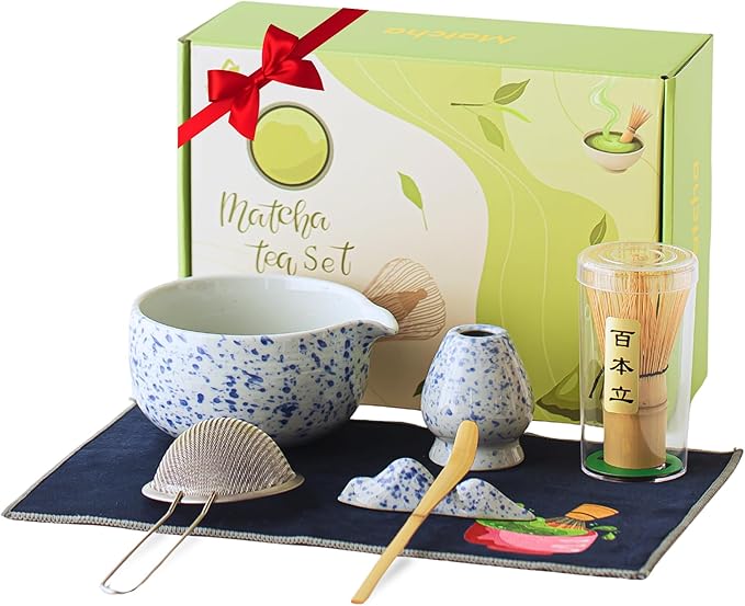 Matcha Whisk Set 8 Pcs Matcha Set with Matcha Bowl (Chawan), Matcha Whisk, Holder & Accessories – Complete Matcha Kit for Ceremony, Traditional Tea Set for Making Latte, Gift for Family & Friends