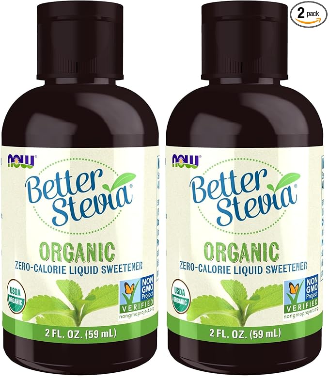NOW Foods BetterStevia Organic Zero-Calorie Liquid Sweetener, Keto Friendly, Suitable for Diabetics, No Erythritol, 2-Ounce (Pack of 2)