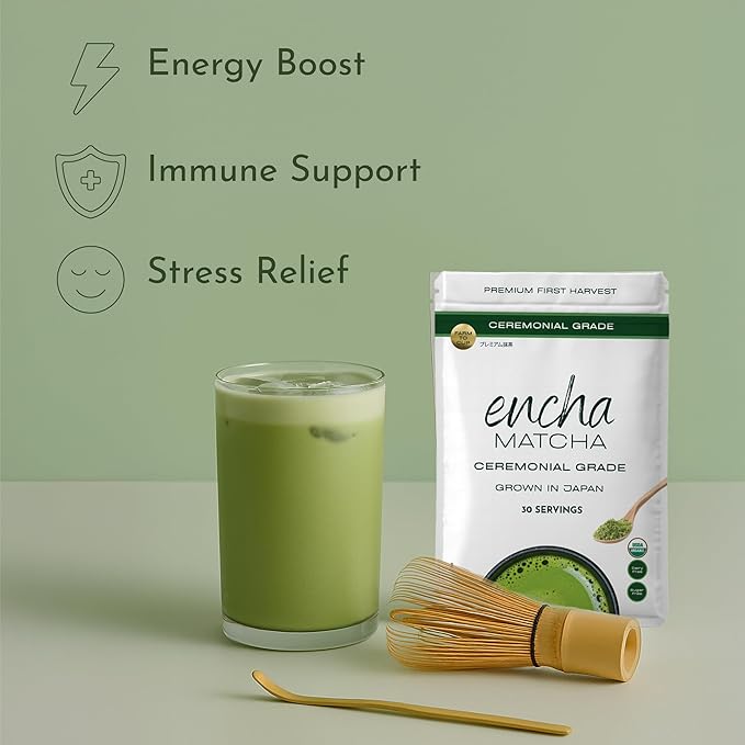 Encha Ceremonial Grade Matcha Powder - Organic First Harvest Japanese Matcha Green Tea, Matcha Tea From Uji, Japan (60g/2.12oz)