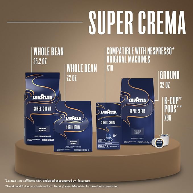 Lavazza Super Crema Aluminum Capsules Compatible with Nespresso* Original Machines, Medium Roast, Arabica and Robusta Blend (60 Capsules)
