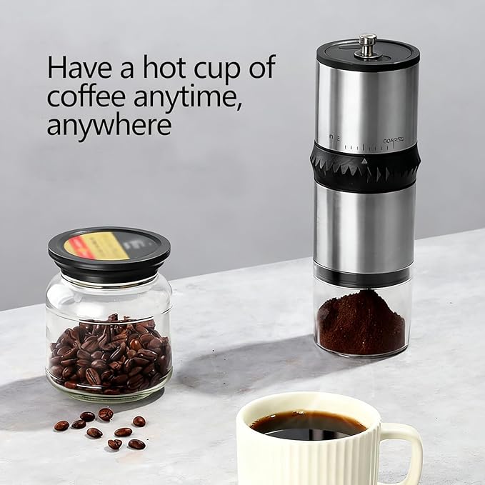 Portable Coffee Grinder,USB Rechargeable Coffee Maker,Electric Stainless Steel Burr Burr Coffee Grinders, Espresso Battery Coffee Bean Grinder Machine with 15 gind Settings for Home Use(Black9109)
