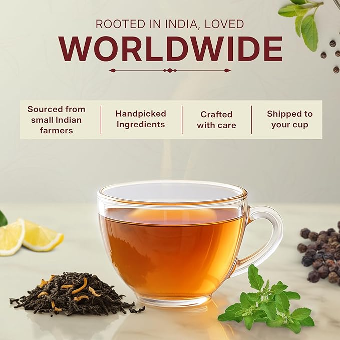 Tulsi Ashwagandha Green Tea Bags (50 Count), Green Tea with Tulsi, Ashwagandha, Lemongrass and Black Pepper, Caffeinated, Real and Natural Green Tea, Blended with Fresh Herbs and Spices, Gluten Free