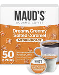 Maud's Salted Caramel Flavored Coffee Pods, 50ct, Medium Roast Flavored Coffee in Recyclable Single Serve Pods – 100% Arabica Beans, Compatible with Keurig K Cups Maker