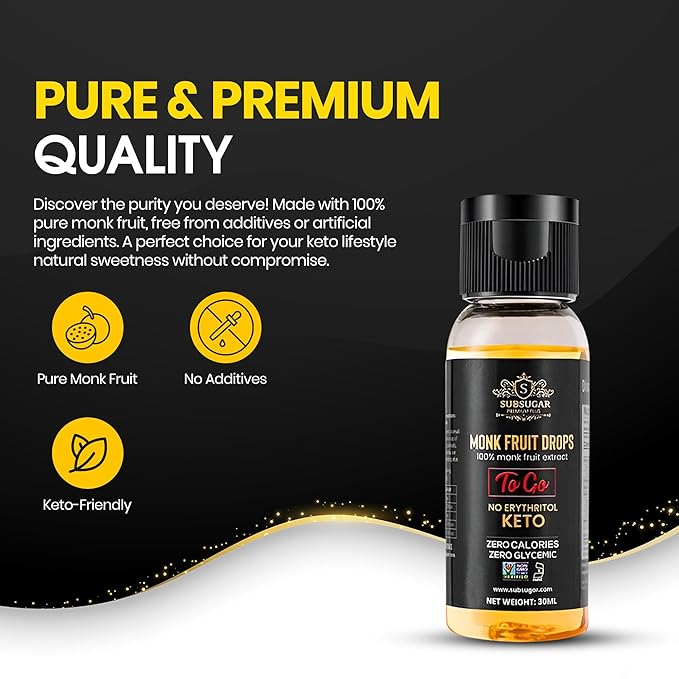 SubSugar Pure Concentrated Monkfruit Liquid Sweetener Drops no Erythritol Made with 100% Monk fruit juice (30ml)