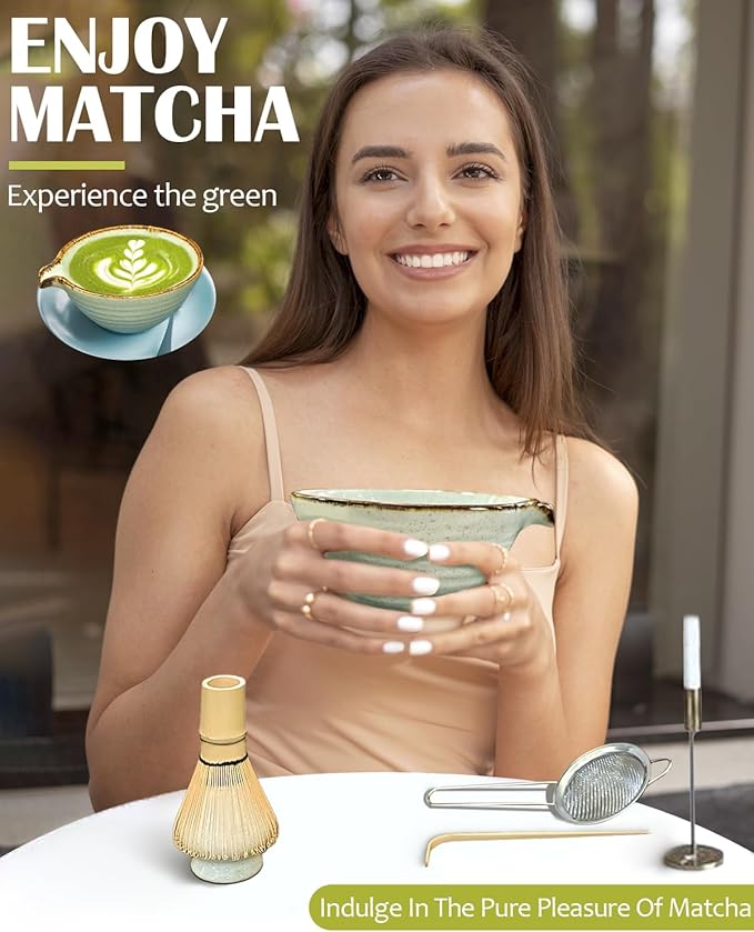 Matcha Whisk Set with Matcha Bowl, Matcha Whisk Holder Matcha Bamboo Whisks, Scoop, Sifter, Funny Gifts for Women Mom Her Girl Friend Home Kitchen Decor Gifts for Tea Enthusiasts Christmas