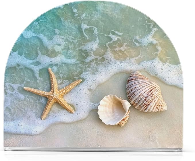 Napkin Holder Acrylic Napkin Holders for Table, Tissue Paper Cocktail Napkin Holder for Kitchen Dinner Napkins Dispenser for Bar Accessories, Blue Beach 1 Pack