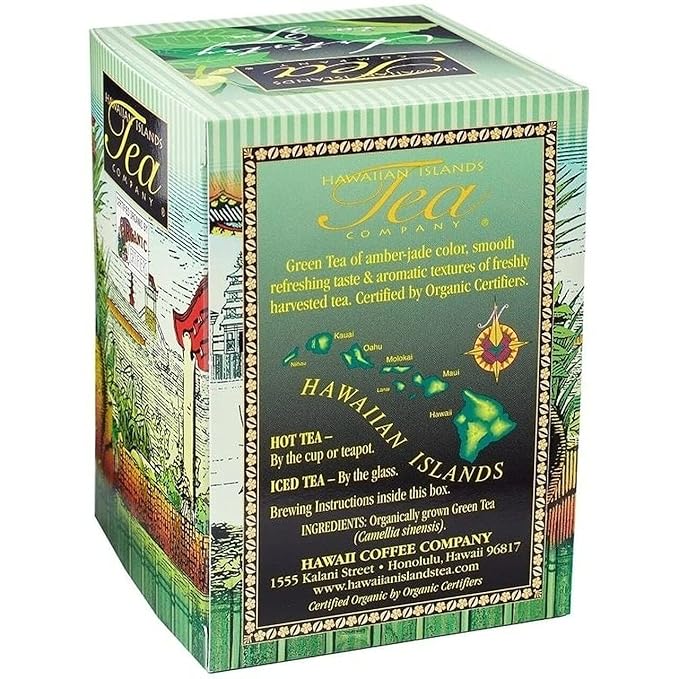 Hawaiian Islands Tea Company Organic Green Tea, All Natural - 20 Teabags (1 Box)