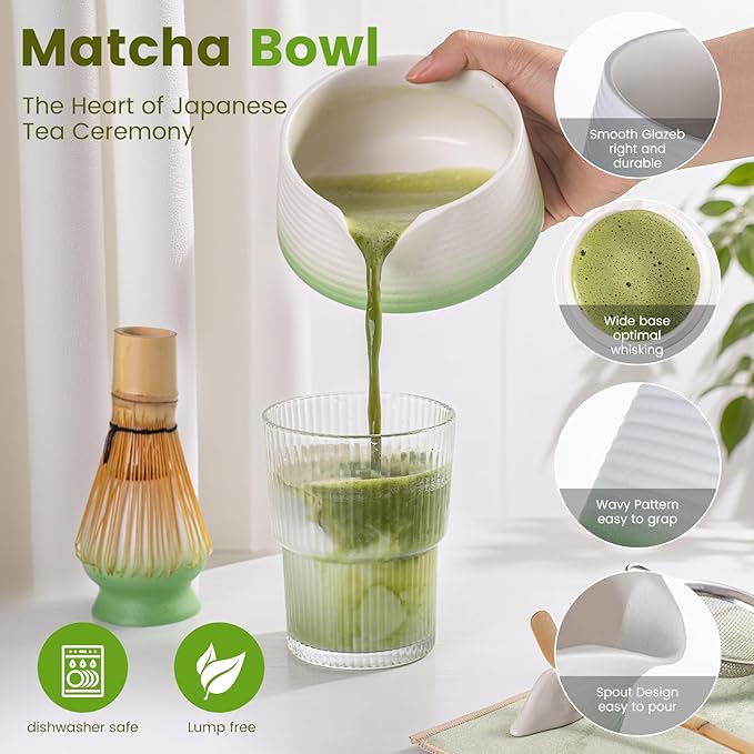 7 Pcs Matcha Whisk Set, Complete Japanese Tea Ceremony Kit with Ceramic Bowl (Chawan) & Bamboo Whisk, Traditional Starter Matcha Set, Ideal Gift for Beginners & Matcha Lovers