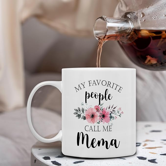 QASHWEY Mema Coffee Mug, Mema Gifts for Grandma, MemaGifts from Grandkids, Grandma Coffee Mugs, Mothers Day Mug Tea Cup Gift forMema, My Favorite People Call Me MemaCoffee Cup Ceramic 11oz