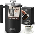 Stainless Steel French Press Coffee Maker Large 1.5 L(51 oz) Black – Durable Double Walled Insulated Coffee Press Keeps Drinks Hot, Easy to Use and Clean Stylish Design for Rich Flavor