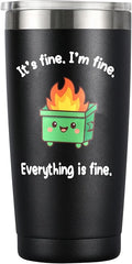 Dumpster Fire Tumbler - 20oz Stainless Steel coffee Mug Tumbler, Christmas Gifts for Women Friends Coworkers Employees, Funny Office Decor Desk Accessories Gifts for Coworkers, Everything Is Fine Mug