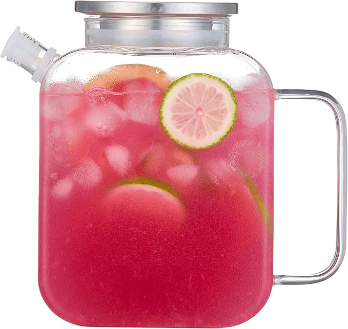 Purefold 1.5 Liter/50 oz Water Pitcher, High Borosilicate Glass Jug with Full Seal Lid and Spout, Leakproof Fridge Door Carafe for Iced Tea, Coffee, Juice, Milk Beverage