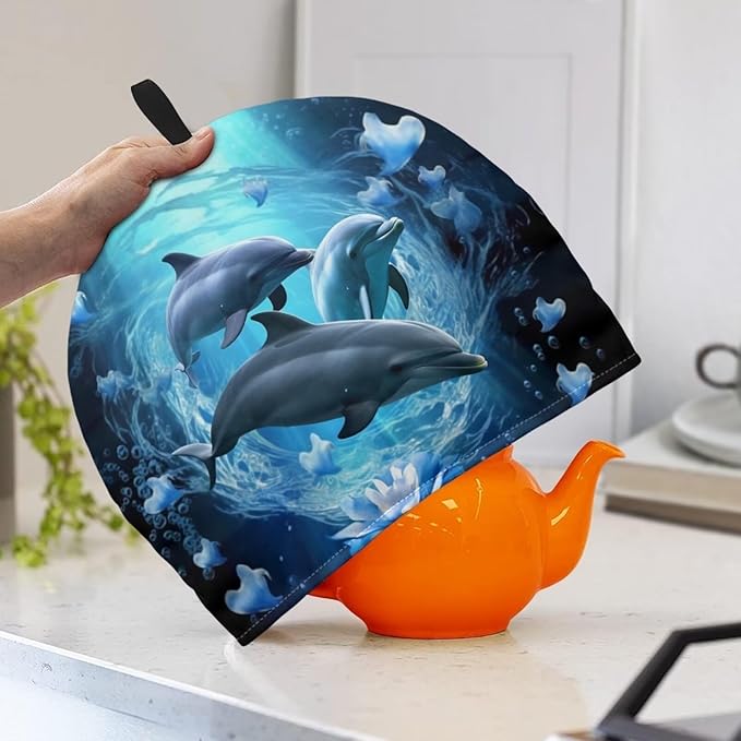 Dolphin Tea Cozy for Teapot Insulated Floral Tea Pot Cozy for Keeping Warm for Kitchen Decorative Tea Cosy for Teapot Tea Cozies