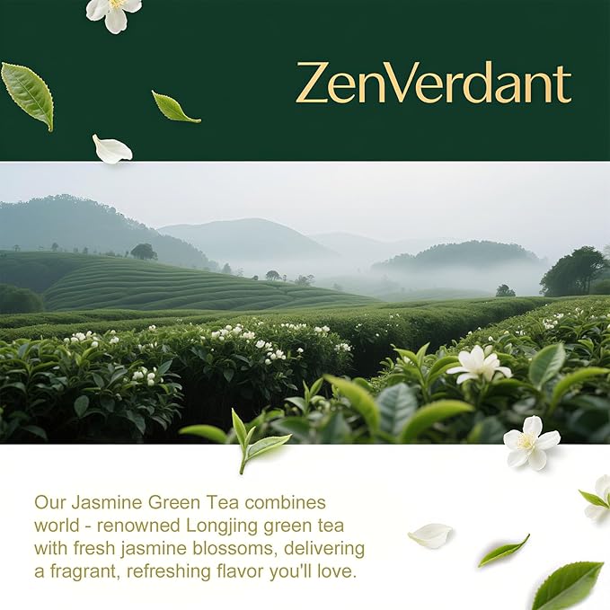 ZenVerdant Premium Jasmine Green Tea Loose Leaf, 12oz | 7x Scented, Low Caffeine, High Antioxidant | Cold Brew Ready, Smooth Taste, Natural Floral Notes