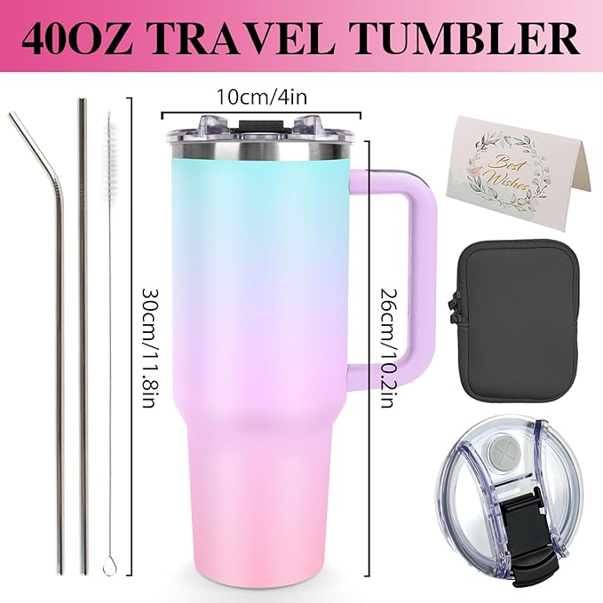 Personalized 40oz Tumbler with Handle, Custom Insulated Tumblers with Pictures Logo, Stainless Steel Travel Coffee Mug, Personalized Gifts for Women Men Birthday Fathers Day Mothers Day(8 PHOTOES)