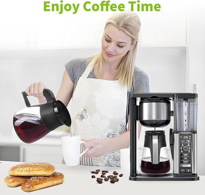 CM401 10-Cup Coffee Pot Replacement for Ninja Specialty Hot & Iced Coffee Maker, Compatible with CM371 CM400 CM300 CP300 CP301, Ninja Glass Carafe with Brew-Through Lid