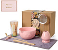 Matcha Whisk Set - Traditional Bamboo Chasen with Bowl, Complete Matcha Tea Making Kit & Starter Tools for Authentic Japanese Ceremony (Pink01, 8pcs/set,Bowl entry-level Set)