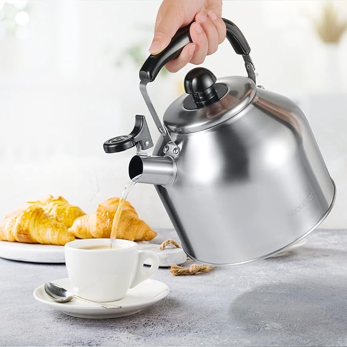 Tea Kettle for Stove Top,304 Stainless Steel Tea Kettles,4L/4.2QT Tea Kettles for Kitchen,Camping,Traveling,Portable,Fast to Boil