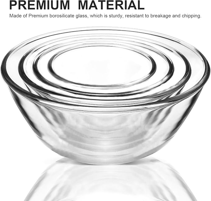 M MCIRCO Glass Mixing Bowls with Lids, 4 Packs Glass Bowl Set, Nesting Bowls for Meal Prep, Food Storage, Bowls For Cooking, Baking, BPA-Free, 0.8/1.7/1.6/2.9/4.8 Qt