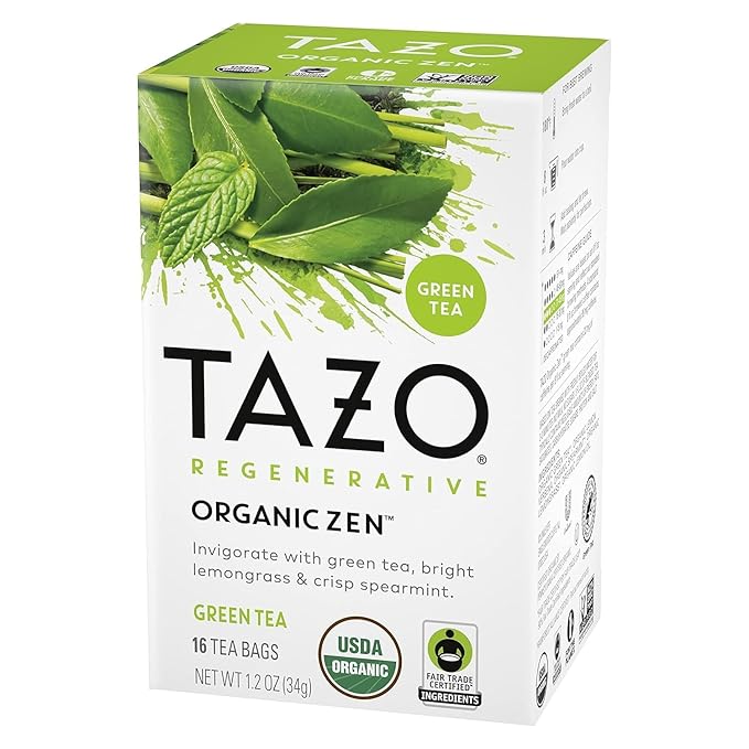 TAZO Tea Bags, Regenerative Organic: Refresh Mint Herbal Tea, & Zen Green Tea 16 CT (2ea) (Variety Pack)