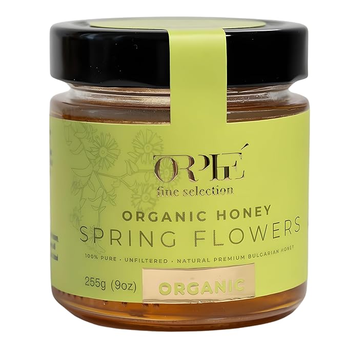 ORPHE Organic Honey Spring Flowers – Clean Simple Natural Sweetener for Coffee, Tea, Matcha and Breakfast, Unheated & Creamed 9oz Glass Jar