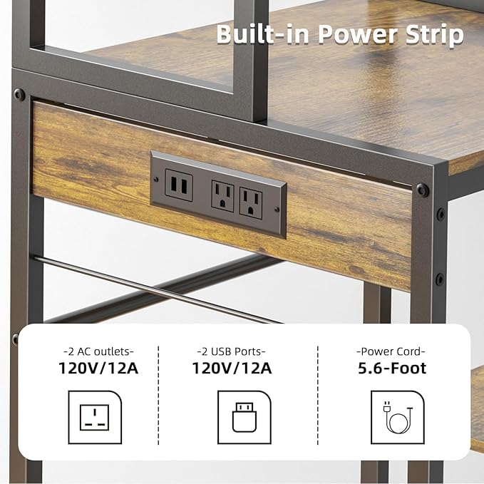 Mini Fridge Cabinet with Storage Shelves, Microwave Stand with 2 AC/2 USB Outlets, Coffee Bar Cabinet with Mini Fridge Space, Utility Storage Shelf for Home Kitchen Dorm Office