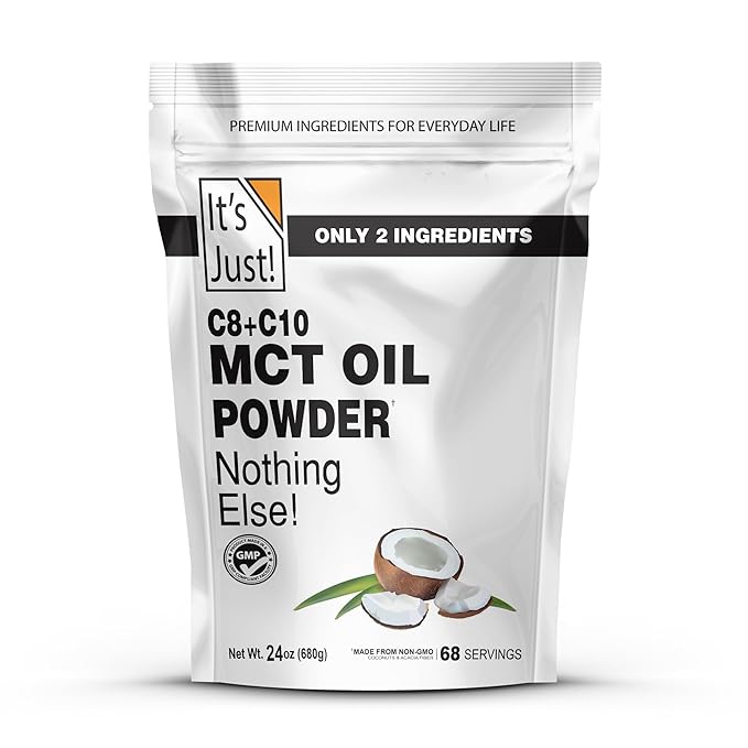 It's Just - MCT Oil Powder w/Prebiotic Fiber (1.5lbs) 70% C8 + 30% C10, Fast Fuel for Body & Brain Health, Keto Coffee Creamer, Non-GMO, Heavy Metal Tested