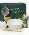 Matcha Whisk Set with Matcha Bowl, Matcha Bamboo Whisk, Scoop, Sifter, Matcha Set Holder Unique Gifts for Women Men Girl Friend Home Kitchen Decor Gifts for Christmas, Birthday(White)