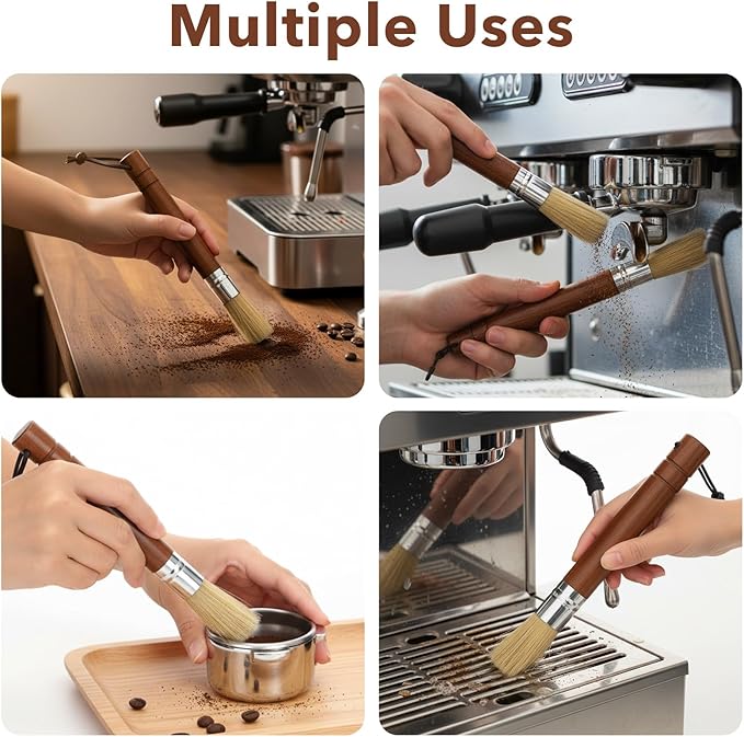 2-Pack Coffee Grinder Cleaning Brush, Coffee Grinder Brushes Coffee Brush with Natural Rosewood Handle and Boar Bristle, Espresso Machine Cleaning Tool Barista Brushes with Hanging Loop