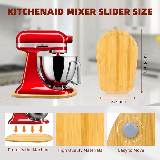 Mixer Slider Compatible with 3.5 QT Kitchen Aid Stand Mixers, Kitchen Countertop Storage Mover Sliding Caddy Mixer Slider Mat for Kitchen Aid Stand Mixer Accessories Attachment (Bamboo - Natura)